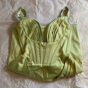 HOUSE OF CB 'Faye' Pistachio Satin Pleated Midi Dress